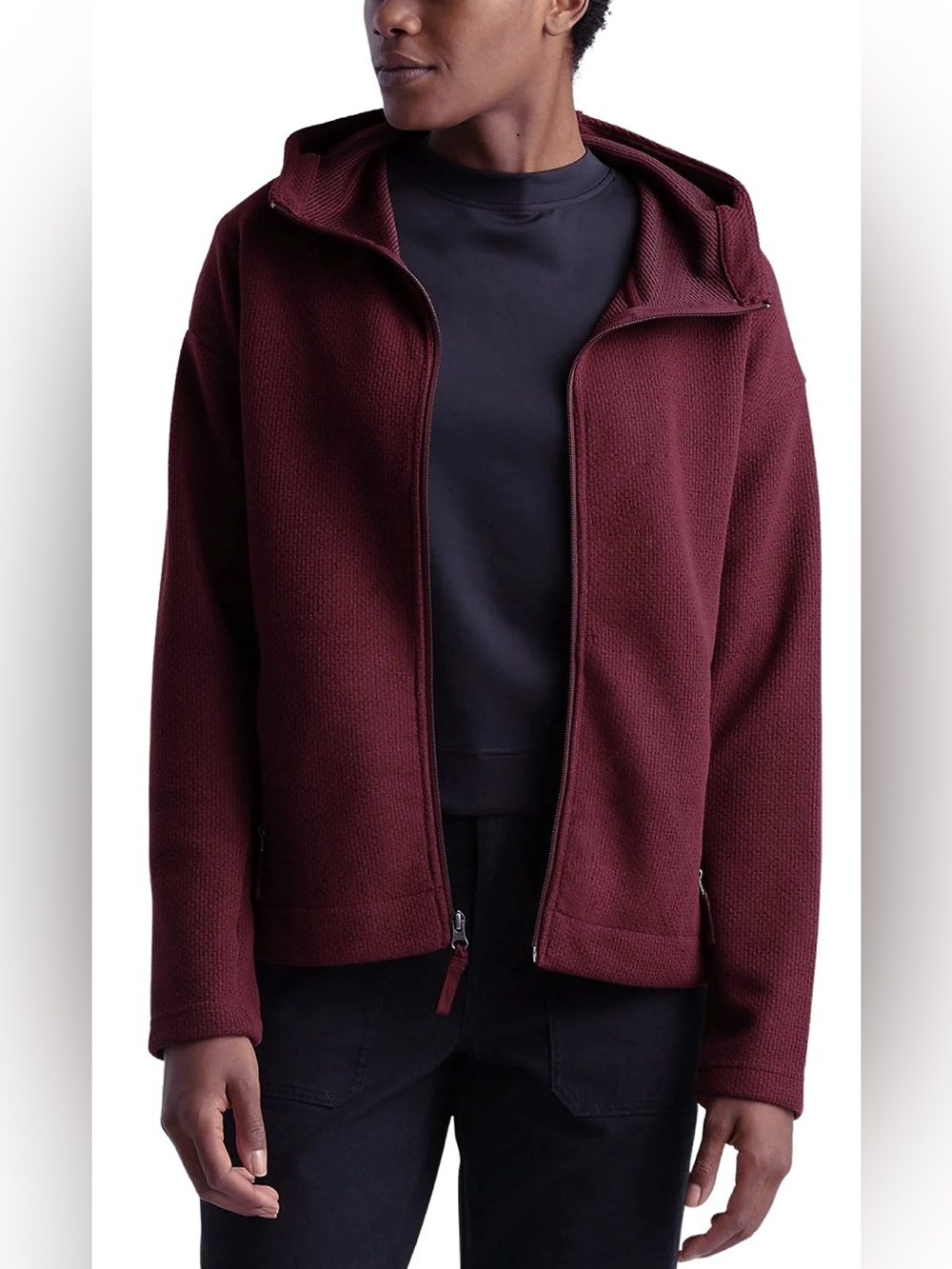 North face maroon burgandy zipper hoodie jacket sweater textured